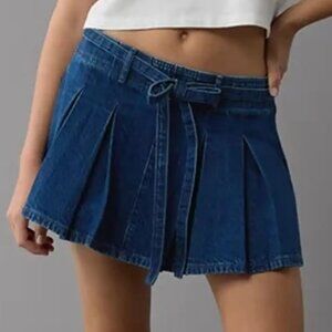 American Eagle Pleated Mini Jupe Skort 14 Blue Stretch Denim Y2K Style Festival